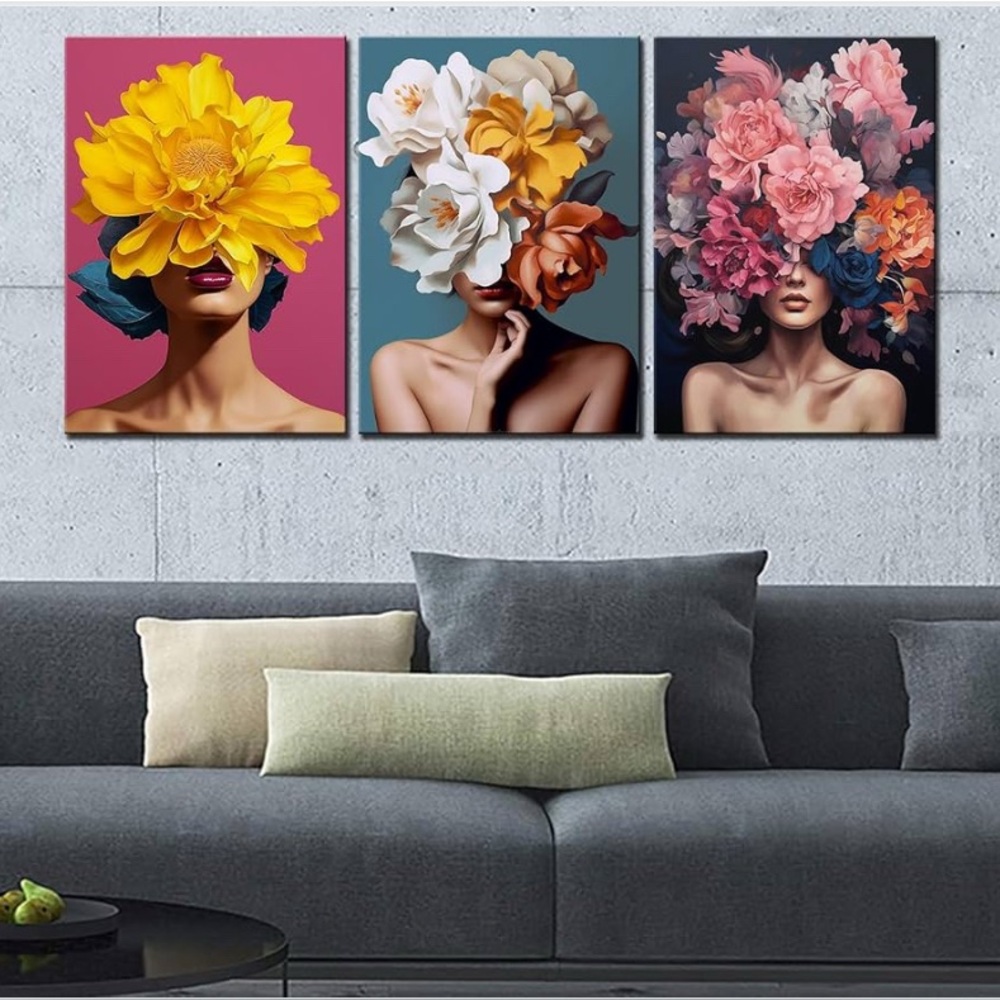 Tucocoo 3 Panels Flower Girl Canvas Wall Art - Picture 3 of 15